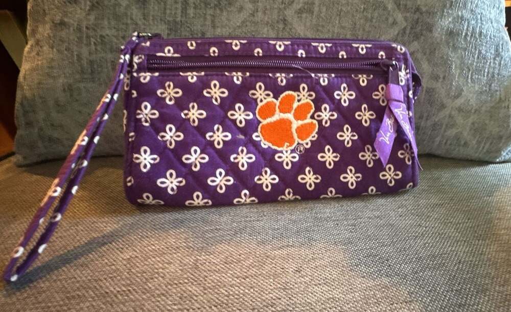 Vera Bradley Clemson Tigers Rain Garden Front-Zip Wristlet preppy